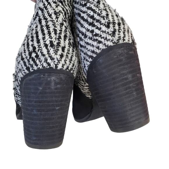 bp | Leather and Herringbone Knit Side Zip Heeled Ankle Trolley Booties - Picture 7 of 10